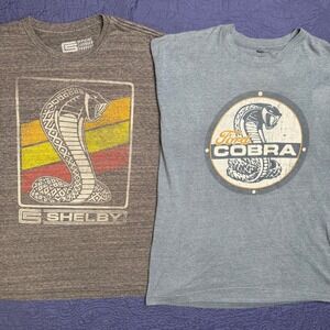 Mens Ford Cobra Shelby Mustang Graphic T-Shirts Lot of 2 Gray Blue Large Car Tee